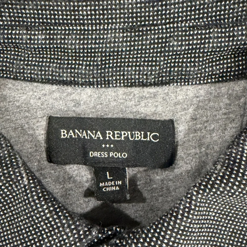 Banana Republic Mens L Dress Polo Shirt Charcoal‎ Gray Textured Dot Pattern